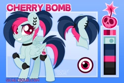 Size: 1458x976 | Tagged: safe, artist:sickly-sour, imported from derpibooru, oc, oc only, oc:cherry bomb, pony, choker, ear piercing, female, knee pads, mare, piercing, ponytail, solo