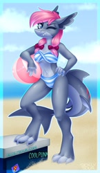 Size: 988x1706 | Tagged: safe, artist:sickly-sour, imported from derpibooru, oc, oc only, anthro, original species, shark, shark pony, anthro oc, bow, clothes, female, grin, hair bow, not pony related, smiling, swimsuit