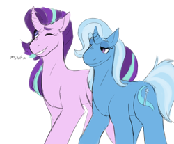 Size: 1302x1077 | Tagged: safe, artist:wolfwwolf, imported from derpibooru, starlight glimmer, trixie, female, lesbian, shipping, startrix