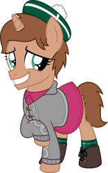 Size: 1674x2677 | Tagged: safe, artist:peternators, imported from derpibooru, oc, oc only, oc:heroic armour, pony, unicorn, alternate hairstyle, boots, clothes, colt, cosplay, costume, crossdressing, crossplay, dress, eyelashes, fake eyelashes, gloria, gloria (pokémon), grin, hat, male, nervous, nervous grin, pokemon sword and shield, pokémon, shoes, simple background, skirt, smiling, socks, solo, teenager, transparent background