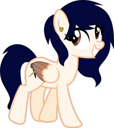 Size: 4000x4496 | Tagged: safe, artist:melisareb, imported from derpibooru, oc, oc only, oc:prisma nocturnal, pegasus, pony, absurd resolution, ear piercing, earring, female, inkscape, jewelry, mare, piercing, simple background, smiling, solo, transparent background, two toned wings, vector, wings