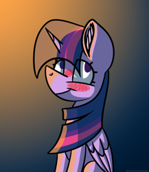 Size: 2600x3000 | Tagged: safe, artist:chipwanderer, imported from derpibooru, twilight sparkle, alicorn, pony, blushing, female, gradient background, high res, mare, solo, twilight sparkle (alicorn)