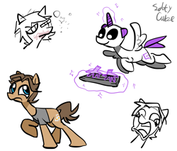 Size: 2000x1700 | Tagged: safe, artist:saltycube, imported from derpibooru, alicorn, earth pony, pony, colt, duo, jerma, jerma985, keyboard, magic, male, ponified, reddit, rule 85, simple background, sketch, twitch, white background
