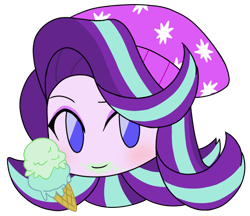 Size: 740x640 | Tagged: safe, alternate version, artist:batipin, imported from derpibooru, part of a set, starlight glimmer, equestria girls, beanie, food, hat, head only, ice cream, messy eating, solo, that human sure does love ice cream