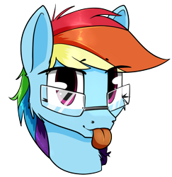 Size: 900x927 | Tagged: safe, artist:dacaoo, imported from derpibooru, rainbow dash, pegasus, pony, :p, egghead, egghead dash, glass, glasses, head only, looking at you, mlem, silly, simple background, solo, tongue out, transparent background