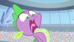 Size: 1266x720 | Tagged: safe, imported from derpibooru, screencap, spike, dragon, equestria games (episode), equestria games, inhaling, open mouth, puffed chest, solo