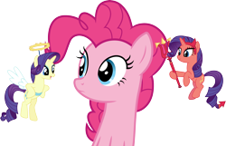 Size: 4670x3000 | Tagged: safe, artist:cloudy glow, artist:cloudyglow, imported from derpibooru, pinkie pie, rarity, the saddle row review, angel rarity, devil rarity, simple background, transparent background, vector