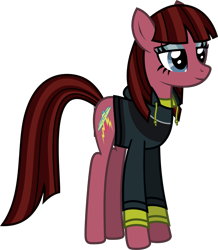 Size: 1319x1511 | Tagged: safe, artist:lightningbolt, derpibooru exclusive, imported from derpibooru, earth pony, pony, .svg available, clothes, cobra starship, eyeshadow, female, hoodie, lidded eyes, makeup, mare, ponified, shirt, show accurate, simple background, smiling, solo, standing, svg, transparent background, undershirt, vector, victoria asher