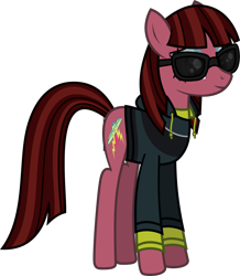 Size: 1319x1511 | Tagged: safe, alternate version, artist:lightningbolt, derpibooru exclusive, imported from derpibooru, earth pony, pony, .svg available, clothes, cobra starship, eyeshadow, female, hoodie, lidded eyes, makeup, mare, ponified, shirt, show accurate, simple background, smiling, solo, standing, sunglasses, svg, transparent background, undershirt, vector, victoria asher