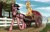 Size: 2550x1623 | Tagged: safe, artist:wwredgrave, imported from derpibooru, applejack, oc, oc:sibony, earth pony, pony, unicorn, apple, apple farm, apple tree, bit, bridle, canon x oc, carriage, cottagecore, cowgirl, farm, farmer, female, food, harness, male, pony pulls the wagon, ponyville, tack, tree, unshorn fetlocks, wagon, walking