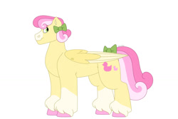 Size: 1280x854 | Tagged: safe, artist:itstechtock, imported from derpibooru, oc, oc only, oc:water lily, pegasus, pony, bow, female, magical lesbian spawn, mare, offspring, parent:lily, parent:lily valley, parent:roseluck, simple background, solo, tail bow, white background