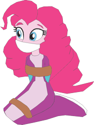 Size: 504x673 | Tagged: safe, artist:caido58, imported from derpibooru, pinkie pie, human, equestria girls, arm behind back, bondage, bound and gagged, gag, humanized, kneeling, rope, rope bondage, simple background, solo, tied up, transparent background