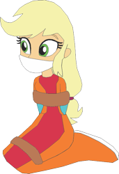 Size: 459x670 | Tagged: safe, artist:caido58, imported from derpibooru, applejack, human, equestria girls, arm behind back, bondage, bound and gagged, gag, humanized, kneeling, rope, rope bondage, simple background, solo, tied up, transparent background