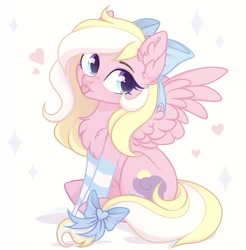 Size: 4046x4107 | Tagged: safe, artist:sparkling_light, imported from derpibooru, oc, oc only, oc:bay breeze, pegasus, pony, :p, blushing, bow, chest fluff, clothes, cute, ear fluff, female, hair bow, mare, ocbetes, signature, simple background, sitting, socks, solo, spread wings, striped socks, tail bow, tongue out, white background, wings