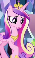 Size: 674x1111 | Tagged: safe, imported from derpibooru, screencap, princess cadance, alicorn, pony, the times they are a changeling, cropped, female, hoof shoes, mare, open mouth, raised hoof, solo