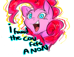 Size: 785x609 | Tagged: safe, artist:testostepone, imported from derpibooru, pinkie pie, pony, coffee, colored sketch, covfefe, female, pinkie found the coffee, solo