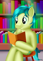 Size: 1920x2716 | Tagged: safe, artist:leonkay, imported from derpibooru, sandbar, earth pony, pony, book, bookshelf, male, reading, solo