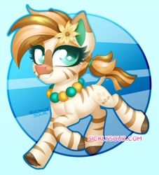 Size: 854x942 | Tagged: safe, artist:sickly-sour, imported from derpibooru, oc, oc only, oc:bombay colada, pony, zebra, female, jewelry, mare, necklace, solo