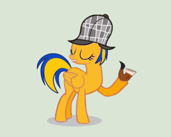 Size: 1280x1024 | Tagged: safe, artist:mlpfan3991, imported from derpibooru, oc, oc only, oc:flare spark, pegasus, pony, background, bubble pipe, deerstalker, detective, eyes closed, female, hat, pipe, sherlock holmes, simple background, solo