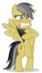 Size: 2000x3453 | Tagged: safe, artist:grapefruit-face, imported from derpibooru, daring do, pegasus, pony, base used, bipedal, blushing, covering crotch, embarrassed, embarrassed nude exposure, missing accessory, naked rarity, nudity, show accurate, simple background, solo, transparent background, we don't normally wear clothes