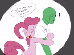 Size: 2732x2048 | Tagged: safe, artist:riggyrag, color edit, edit, editor:datzigga, imported from derpibooru, pinkie pie, oc, oc:anon, earth pony, human, pony, colored, hug, hug from behind, motivational, reassurance