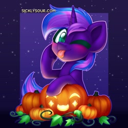 Size: 1182x1182 | Tagged: safe, artist:sickly-sour, imported from derpibooru, oc, oc only, pony, unicorn, halloween, holiday, jack-o-lantern, pumpkin