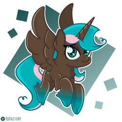 Size: 1280x1281 | Tagged: safe, artist:redpalette, imported from derpibooru, oc, alicorn, abstract background, alicorn oc, cute, female, flying, hooves, horn, mare, smiling, wings