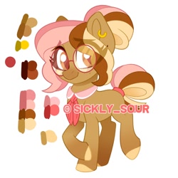 Size: 1000x1000 | Tagged: safe, artist:sickly-sour, imported from derpibooru, oc, oc only, oc:ginger snap, earth pony, pony, ear piercing, earring, female, glasses, jewelry, mare, necktie, piercing, reference sheet, solo, tail band