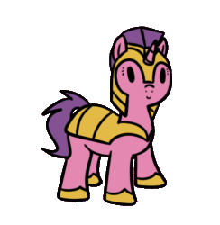 Size: 613x629 | Tagged: safe, artist:neuro, oc, oc only, pony, unicorn, animated, armor, dancing, female, gif, gray background, guardsmare, helmet, hoof shoes, horn, mare, royal guard, simple background, smiling, solo, unicorn oc