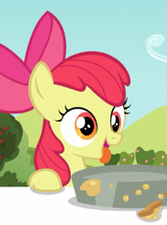 Size: 302x405 | Tagged: safe, imported from ponybooru, screencap, apple bloom, earth pony, pony, brotherhooves social, adorabloom, cute, female, filly, happy, smiling, solo, tongue out