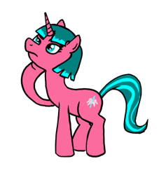 Size: 522x551 | Tagged: safe, artist:anonymous, oc, oc only, oc:lily glamerspear, pony, unicorn, fanfic:everyday life with guardsmares, blue eyes, female, guardsmare, hoof on chin, horn, mare, raised eyebrow, raised hoof, raised leg, royal guard, simple background, solo, unicorn oc, white background