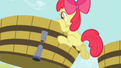 Size: 720x405 | Tagged: safe, imported from ponybooru, screencap, apple bloom, earth pony, pony, brotherhooves social, animated, climbing, female, filly, gif, rear view, solo, underhoof