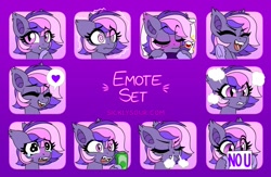 Size: 1392x910 | Tagged: safe, artist:sickly-sour, imported from derpibooru, oc, oc only, oc:midnight mist, bat pony, pony, blushing, emotes, female, heart, mare