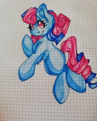 Size: 1080x1350 | Tagged: safe, artist:tessa_key_, imported from derpibooru, oc, oc only, earth pony, pony, ear fluff, earth pony oc, eyelashes, graph paper, smiling, solo, traditional art