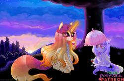 Size: 5000x3281 | Tagged: safe, artist:nekomellow, imported from derpibooru, oc, oc:dayfall, oc:dreamcatcher, pony, glass, patron, ponyvania, rainbow, sunset, tree, umbrella, wine glass