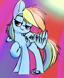 Size: 741x896 | Tagged: safe, artist:yoditax, color edit, edit, editor:dashiswaifu69, imported from derpibooru, rainbow dash, pegasus, pony, colored, cute, dashabetes, female, mare, simple background, smug, solo, wings