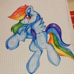 Size: 1080x1080 | Tagged: safe, artist:tessa_key_, imported from derpibooru, rainbow dash, pegasus, pony, ear fluff, eyelashes, female, graph paper, mare, missing cutie mark, smiling, solo, traditional art, wings