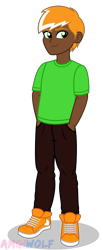 Size: 1312x3189 | Tagged: safe, artist:amgiwolf, imported from derpibooru, oc, oc only, equestria girls, clothes, dark skin, male, pants, simple background, smiling, solo, transparent background