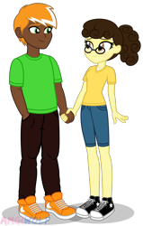 Size: 1959x3089 | Tagged: safe, artist:amgiwolf, imported from derpibooru, oc, oc only, equestria girls, clothes, converse, dark skin, duo, female, glasses, holding hands, male, oc x oc, pants, shipping, shoes, simple background, smiling, straight, transparent background