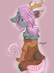 Size: 899x1200 | Tagged: safe, artist:cocolove2176, imported from derpibooru, oc, oc only, draconequus, hybrid, blushing, draconequus oc, female, interspecies offspring, offspring, parent:discord, parent:fluttershy, parents:discoshy, signature, solo