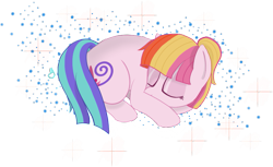 Size: 999x612 | Tagged: safe, artist:orbitingdamoon, imported from derpibooru, toola roola, earth pony, pony, cutie mark, female, filly, lying down, multicolored hair, simple background, sleeping, solo, transparent background