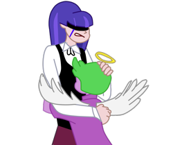 Size: 863x720 | Tagged: artist needed, source needed, safe, imported from derpibooru, spike, human, angel, caress, crying, dc comics, dc superhero girls, hand on head, hug, human spike, humanized, wings, zatanna, zatannaxspike, zataspike, zee zatara