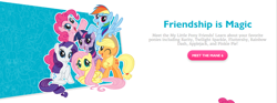 Size: 1150x426 | Tagged: safe, edit, imported from derpibooru, ace point, apple split, applejack, fluttershy, lyra heartstrings, mayor mare, photo finish, pinkie pie, princess cadance, rainbow dash, rarity, roma, shining armor, silver spoon, twilight sparkle, alicorn, 2016 character collage, apple family member, collage, mane six, mane six opening poses, promo, twilight sparkle (alicorn), website