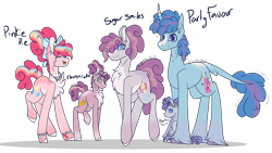 Size: 5190x2929 | Tagged: safe, artist:articfoxdraws, imported from derpibooru, party favor, pinkie pie, oc, oc:blueberry twist, oc:cheesecake, oc:sugar smiles, earth pony, pony, unicorn, bow, chest fluff, family, female, filly, freckles, hair bow, male, mare, offspring, parent:party favor, parent:pinkie pie, parents:partypie, partypie, shipping, simple background, stallion, straight, transparent background, unshorn fetlocks