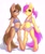 Size: 1827x2160 | Tagged: safe, artist:antilopachi, imported from derpibooru, oc, oc only, oc:dawnsong, oc:evensong, earth pony, pegasus, semi-anthro, bikini, bipedal, clothes, commission, duo, female, glasses, looking at you, one eye closed, side-tie bikini, simple background, swimsuit, two piece swimsuit, two-piece swimsuit, white background, wink