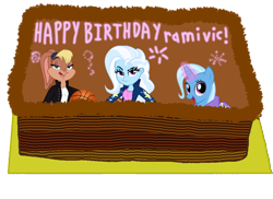 Size: 960x698 | Tagged: safe, artist:catdragon4, artist:ramivic, imported from derpibooru, trixie, pony, unicorn, equestria girls, birthday cake, cake, crossover, female, food, lola bunny, looney tunes, mare