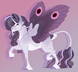 Size: 2000x1843 | Tagged: safe, artist:seffiron, imported from derpibooru, oc, oc only, oc:everlight, alicorn, pony, cloven hooves, colored wings, facial hair, goatee, gradient background, leonine tail, magical lesbian spawn, male, multicolored wings, offspring, parent:fluttershy, parent:twilight sparkle, parents:twishy, solo, stallion, wings