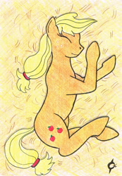 Size: 1118x1616 | Tagged: safe, artist:assertiveshypony, imported from derpibooru, applejack, earth pony, pony, anatomically incorrect, hay, incorrect leg anatomy, sleeping, traditional art