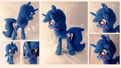 Size: 1024x576 | Tagged: safe, artist:cwossie, imported from derpibooru, oc, oc only, oc:delly, pony, unicorn, :p, collar, commission, cute, female, plushie, solo, solo female, tongue out