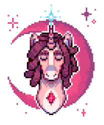 Size: 565x679 | Tagged: safe, artist:hikkage, artist:kotkkira, imported from derpibooru, oc, oc only, pony, unicorn, crescent moon, dreadlocks, moon, pixel art, simple background, solo, white background